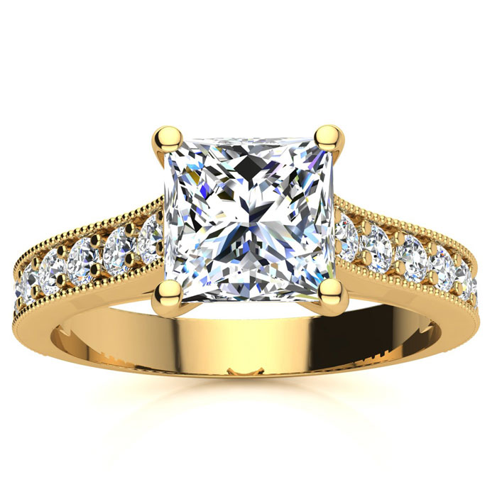 2 Carat Diamond Engagement Ring w/ 1.5 Carat Princess Cut Center Diamond in 14K Gold (4 g) (  I1-I2 Clarity Enhanced)  Size 5 by SuperJeweler