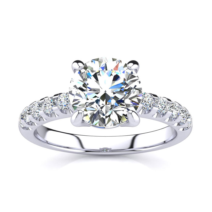 2 1/3 Carat Traditional Diamond Engagement Ring w/ 2 Carat Center Round Solitaire in 14K White Gold (4.5 g) (  I1-I2 Clarity Enhanced)  Size 4 by SuperJeweler