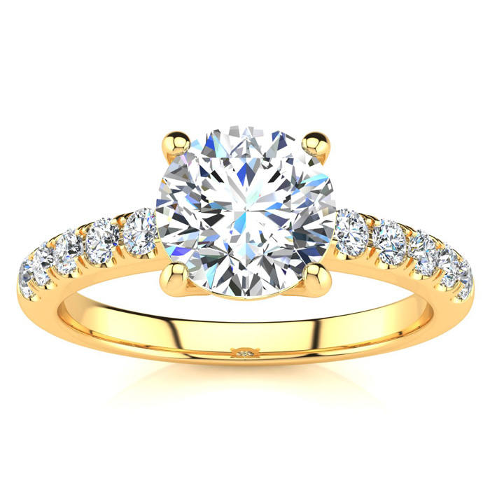 1 3/4 Carat Traditional Diamond Engagement Ring w/ 1.5 Carat Cent