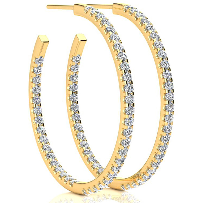 14K Yellow Gold (6.70 g) 2 Carat Diamond Three Quarter Hoop Earrings (, SI2-I1) by SuperJeweler