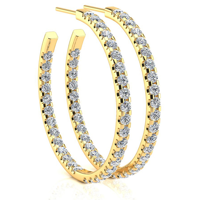 14K Yellow Gold (9.40 G) 3 Carat Diamond Three Quarter Hoop Earrings (H-I, SI2-I1) By SuperJeweler