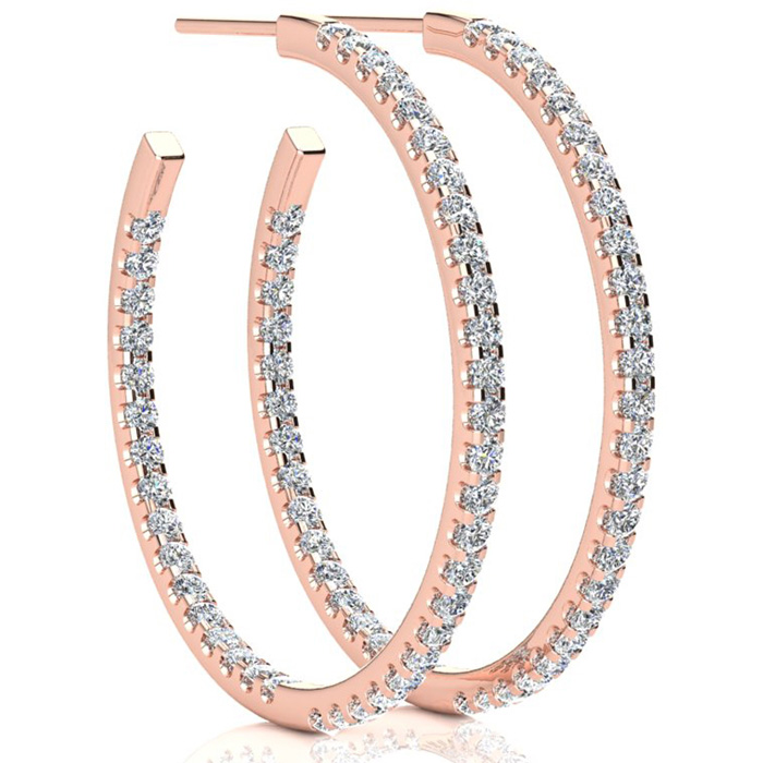 14K Rose Gold (6.70 g) 2 Carat Diamond Three Quarter Hoop Earrings (, SI2-I1) by SuperJeweler