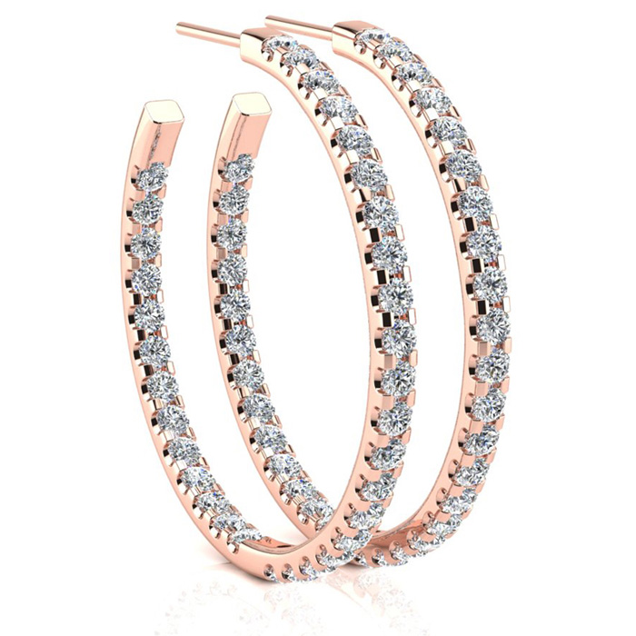 14K Rose Gold (9.40 G) 3 Carat Diamond Three Quarter Hoop Earrings (H-I, SI2-I1) By SuperJeweler