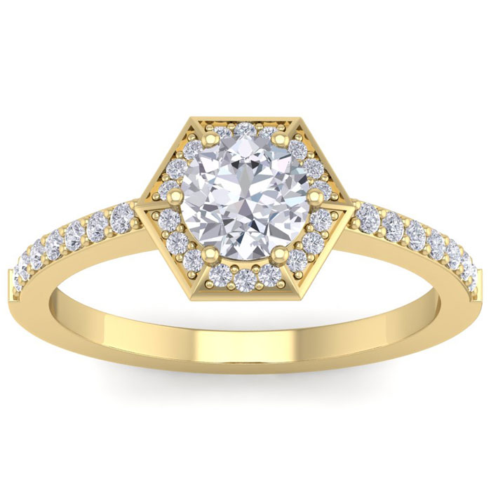 1 Carat Halo Diamond Engagement Ring in 14K Yellow Gold (3.60 g) (I-J, I1-I2 Clarity Enhanced) by SuperJeweler