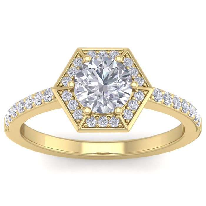 1.5 Carat Halo Diamond Engagement Ring in 14K Yellow Gold (3.60 g) (, I1-I2 Clarity Enhanced) by SuperJeweler