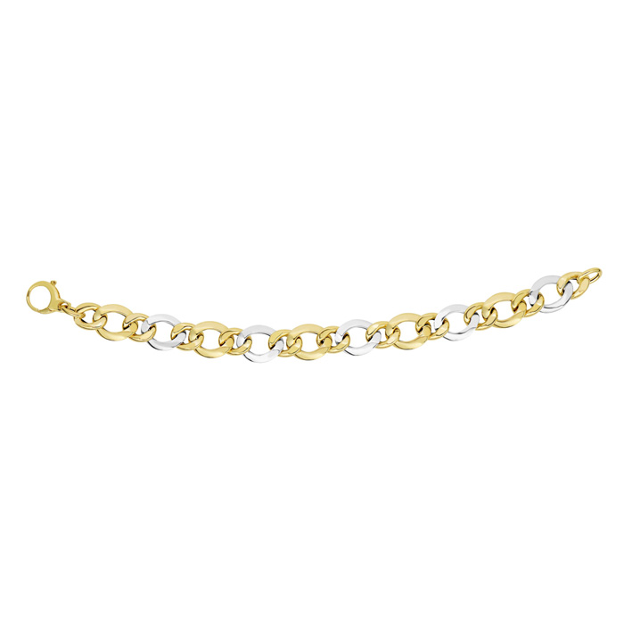 14K Yellow & White Gold (7.30 g) 12.5mm 7.5 Inch Large White Twisted Oval Link Fancy Chain Bracelet by SuperJeweler