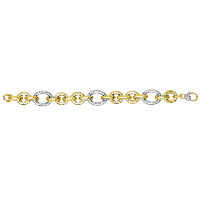 14K Yellow & White Gold (16.20 g) 8.25 Inch Textured & Shiny Bulky Oval Link Chain Bracelet by SuperJeweler