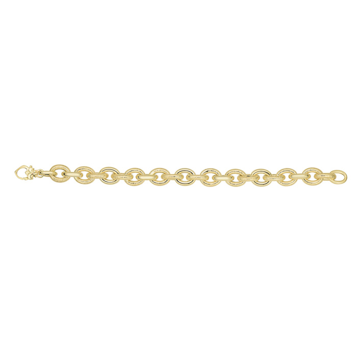 14K Yellow Gold (10.50 G) 7.5 Inch Textured & Shiny Oval Link Chain Bracelet By SuperJeweler
