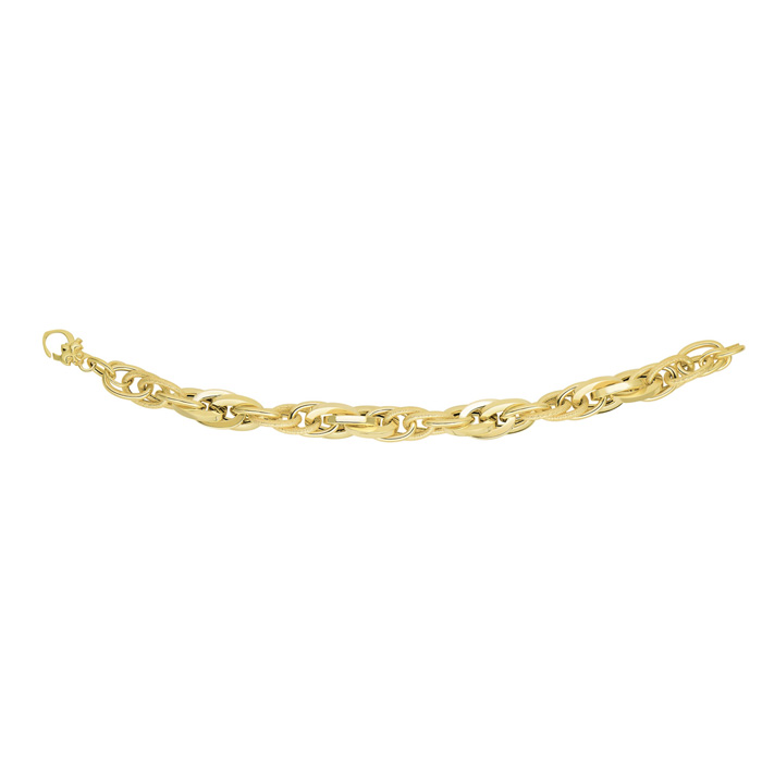 14K Yellow Gold (11.70 g) 8 Inch Textured & Shiny Multi Oval Link Chain Bracelet by SuperJeweler