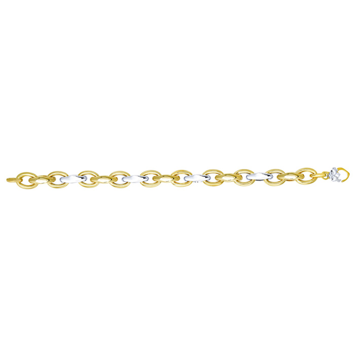 14K Yellow & White Gold (8.30 g) 7.75 Inch Shiny Marquise & Oval Link Chain Bracelet by SuperJeweler