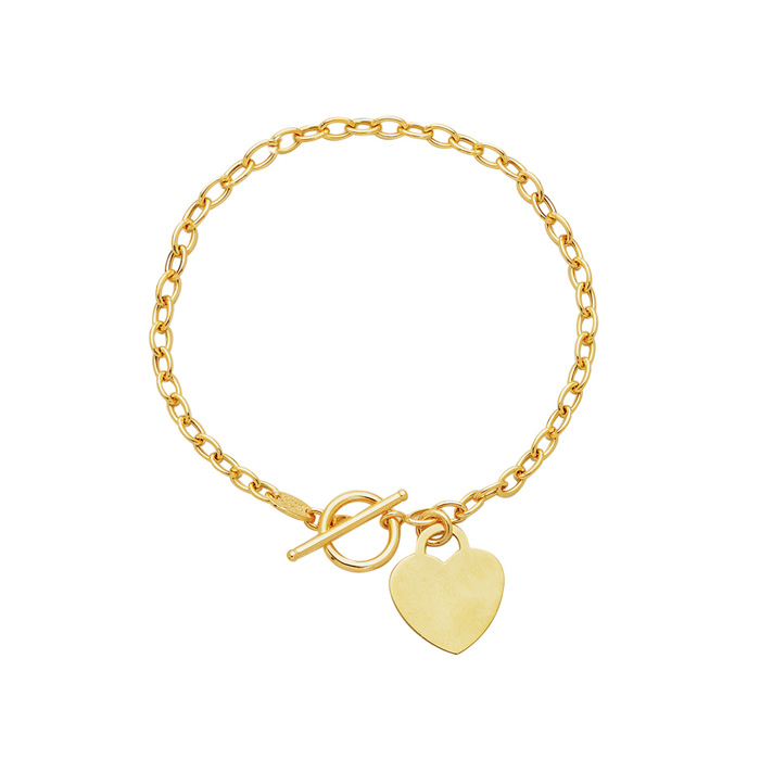 14K Yellow Gold (3.40 g) 7.5 Inch Shiny Oval Link Chain Bracelet w/ Heart by SuperJeweler