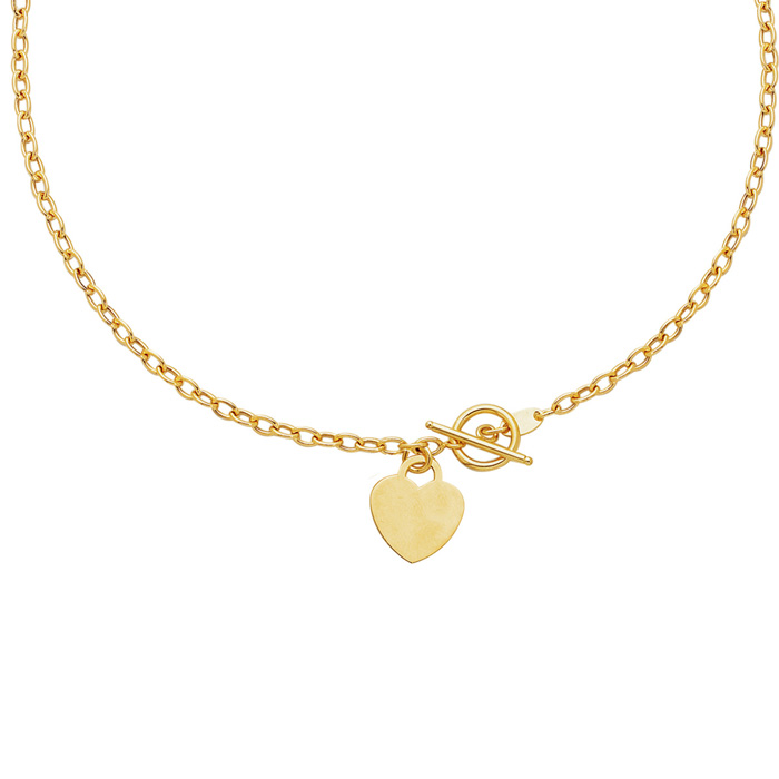 14K Yellow Gold (5 G) 17 Inch Shiny Oval Link Necklace W/ Heart By SuperJeweler