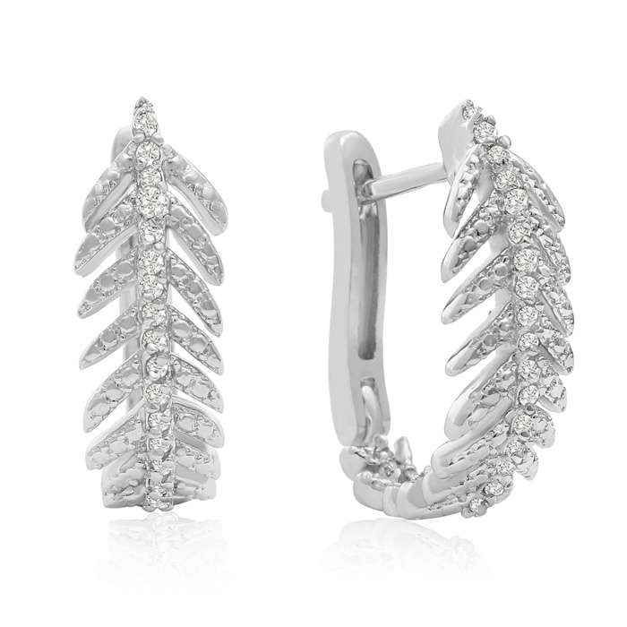 1/4 Carat Diamond Feather Earrings in White Gold Overlay w/ Latchback,  by SuperJeweler