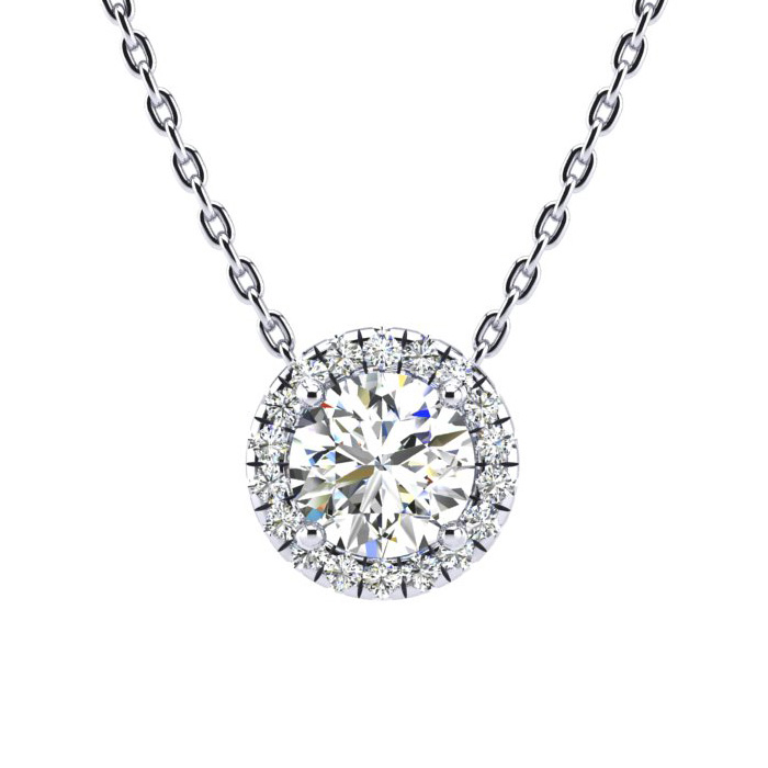 1 1/5 Carat Halo Diamond Necklace in 14K White Gold (2.50 g), , 18 Inch Chain by SuperJeweler