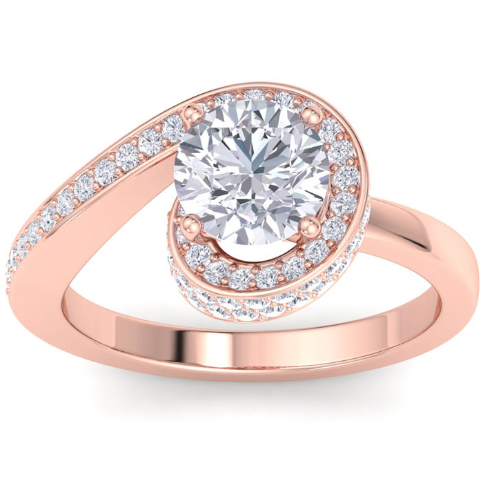 Modern Asymmetrical Round Brilliant 2 Carat Diamond Engagement Ring in 14K Rose Gold (5.8 g) (, I1-I2 Clarity Enhanced), Size 7 by SuperJeweler