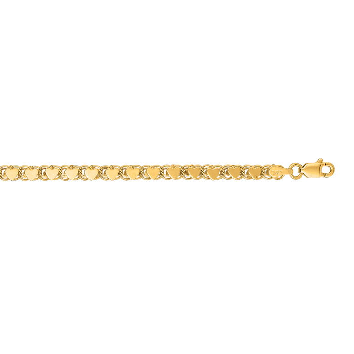 14K Yellow Gold (3.50 G) 3.3mm 7 Inch Heart Chain Bracelet By SuperJeweler