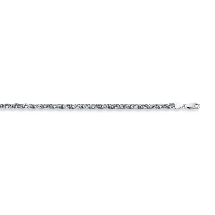 14K White Gold (5.9 g) 3.5mm 18 Inch Braided Fox Chain Necklace by SuperJeweler