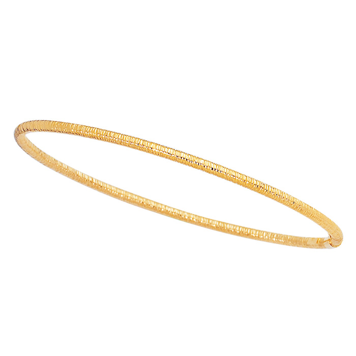 14K Yellow Gold (3 g) 3.0mm 8 Inch Shiny Textured Round Tube Stackable Bangle Bracelet by SuperJeweler