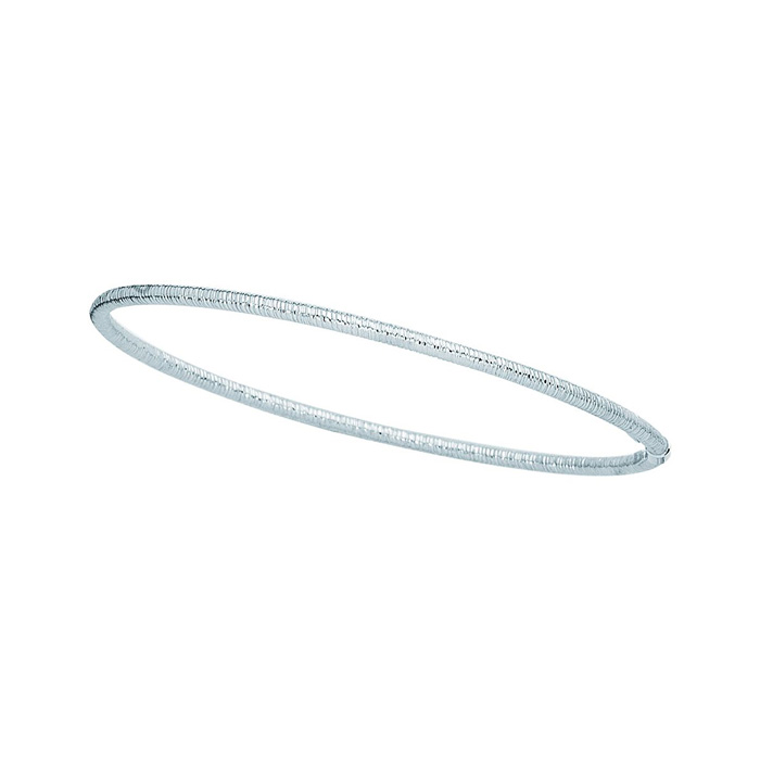 14K White Gold (2.80 G) 3.0mm 8 Inch Shiny Textured Round Tube Stackable Bangle Bracelet By SuperJeweler