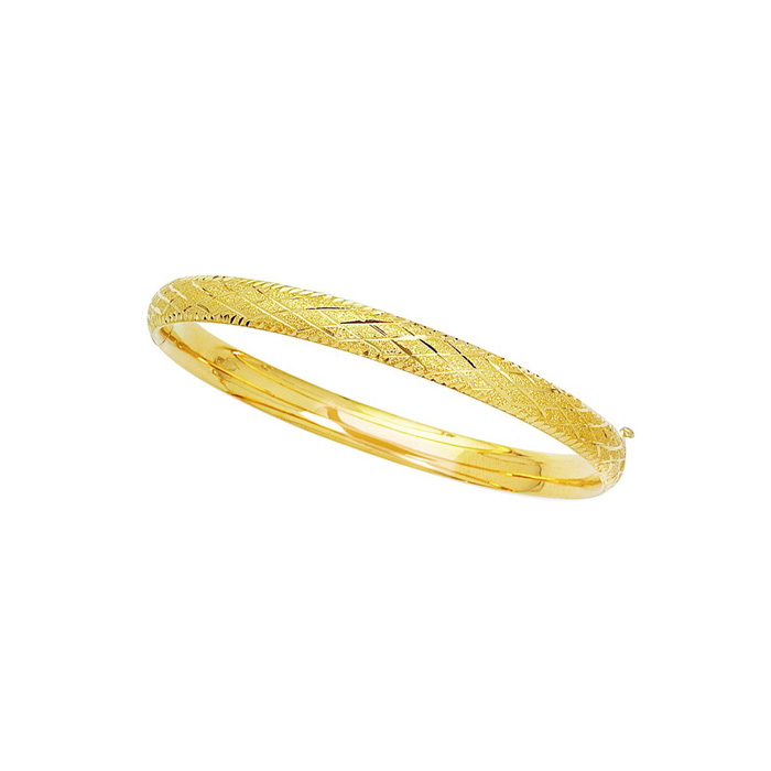 14K Yellow Gold (6.70 g) 6.0mm 7 Inch Shiny Textured Sparkle Bangle Bracelet w/ Diamond Shape Pattern by SuperJeweler