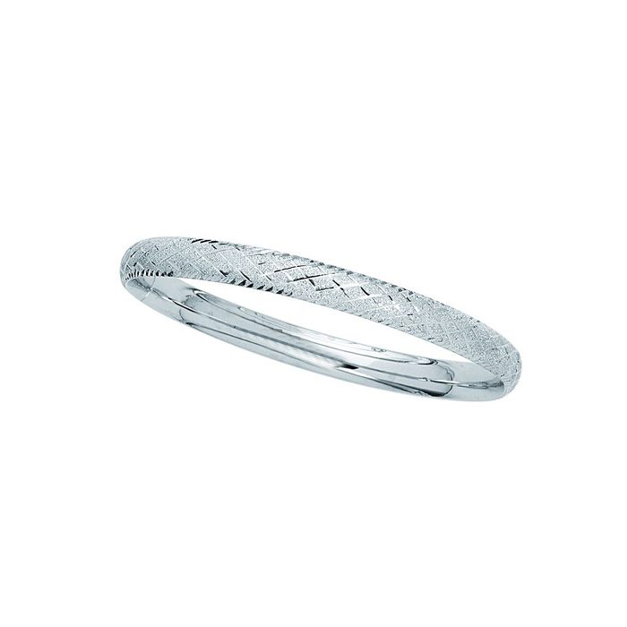 14K White Gold (6.70 g) 6.0mm 7 Inch Shiny Textured Sparkle Bangle Bracelet w/ Diamond Shape Pattern by SuperJeweler