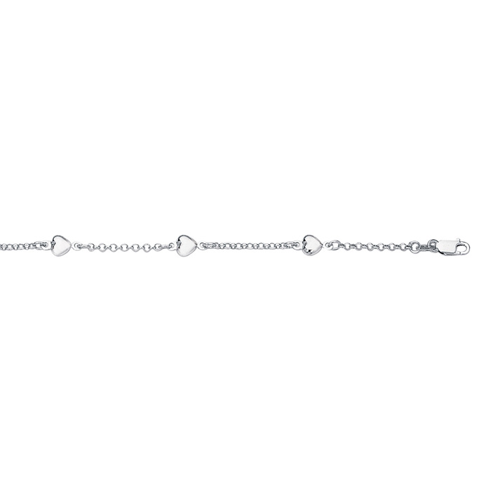 14K White Gold (5.20 g) 10 Inch Shiny Rolo Chain Necklace Link & Puffed Heart Anklet by SuperJeweler
