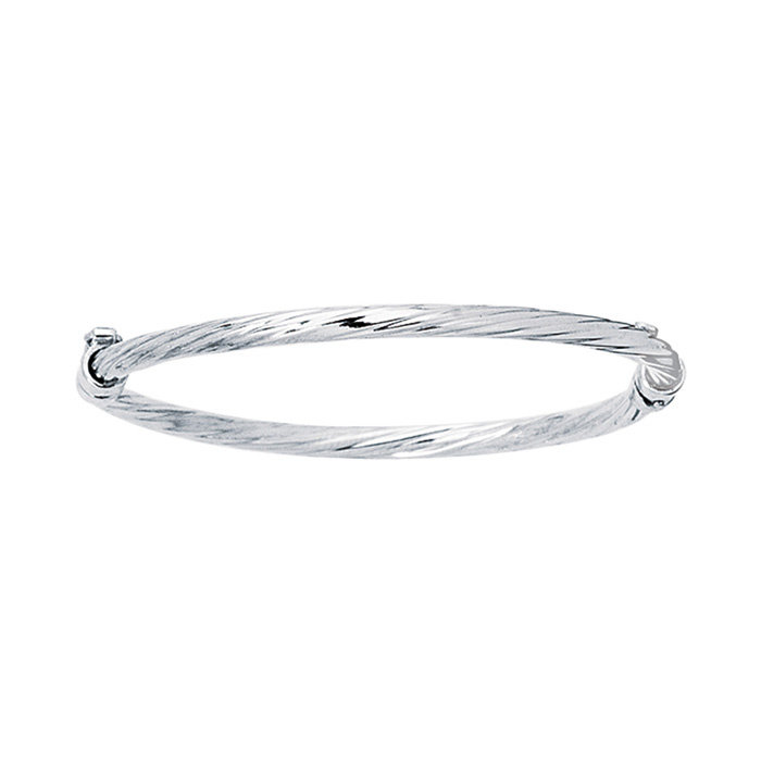 14K White Gold (3.20 g) 5.5mm 5.50 Inch Children's Shiny Round Tube Twisted Bangle Bracelet by SuperJeweler