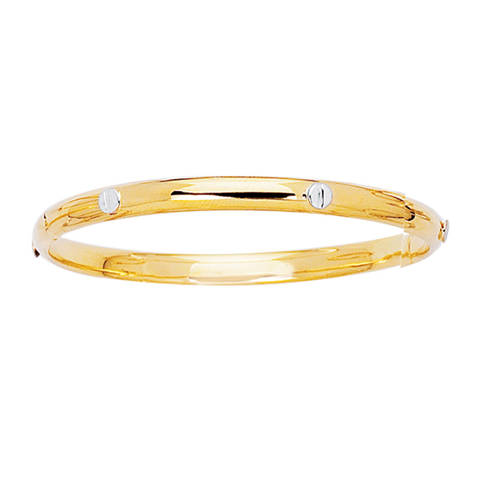 14K Yellow & White Gold (3.50 g) 5.5mm 5.50 Inch Children's All Shiny Bangle Bracelet w/ White Nail Head by SuperJeweler