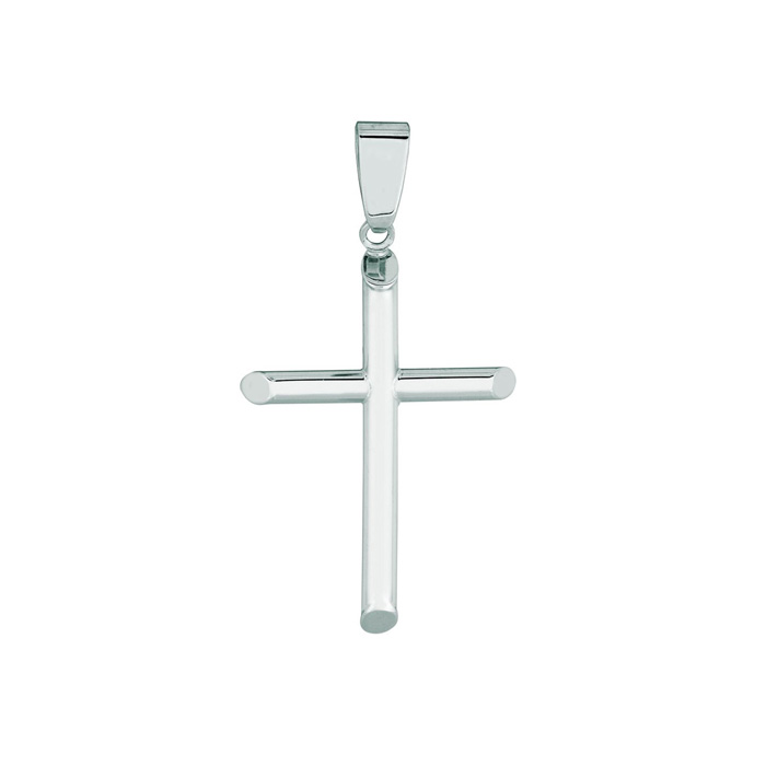14K White Gold (1.10 g) All Shiny Small Cross Pendant Necklace by SuperJeweler