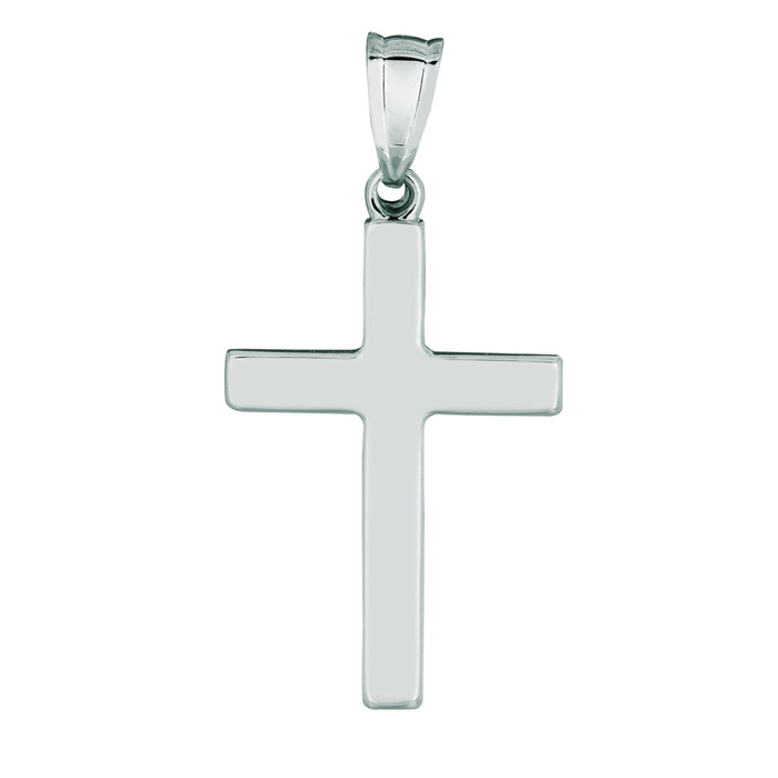 14K White Gold (1 gram) All Shiny Small Cross Pendant Necklace by SuperJeweler