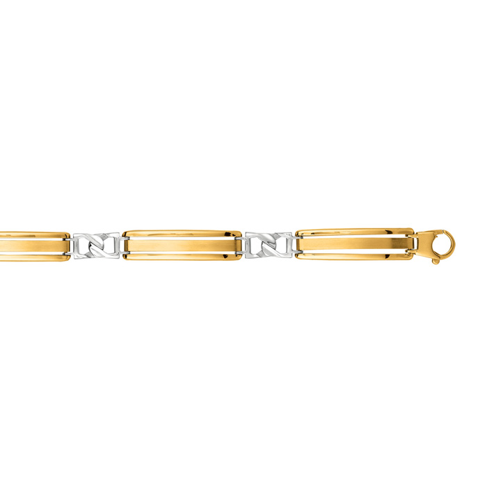 14K Yellow & White Gold (11.20 g) 8.25 Inch Shiny Two Tone Men's Fancy Chain Bracelet by SuperJeweler