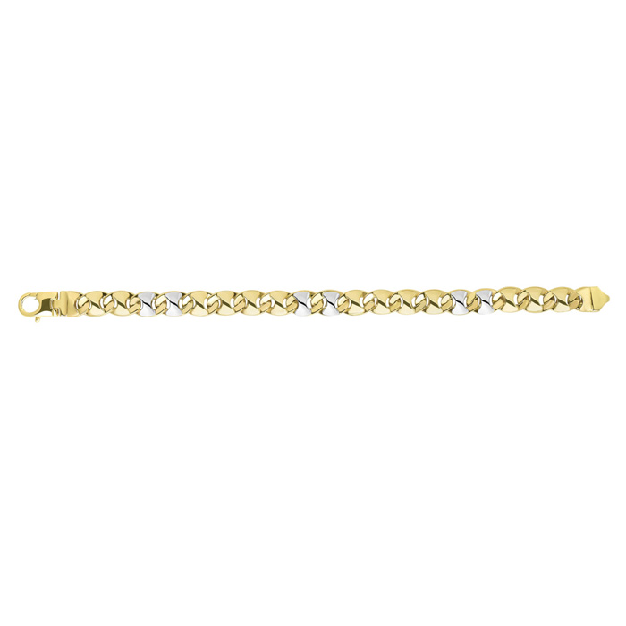 14K Yellow & White Gold (21.70 g) 9.0mm 8.5 Inch Shiny Puff Marquise-Shaped Mariner Link Men's Chain Bracelet by SuperJeweler