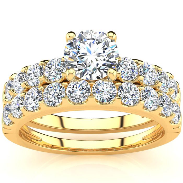 2 Carat Round Center Engagement Ring & Wedding Band Set in 14K Yellow Gold (6.3 g) (, I1-I2 Clarity Enhanced) by SuperJeweler