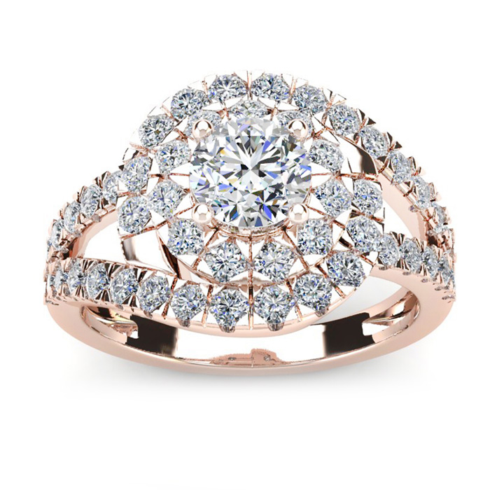 2 1/4 Carat Bypass Round Halo Diamond Engagement Ring in 14K Rose Gold (5.8 g) (, I1-I2 Clarity Enhanced) by SuperJeweler