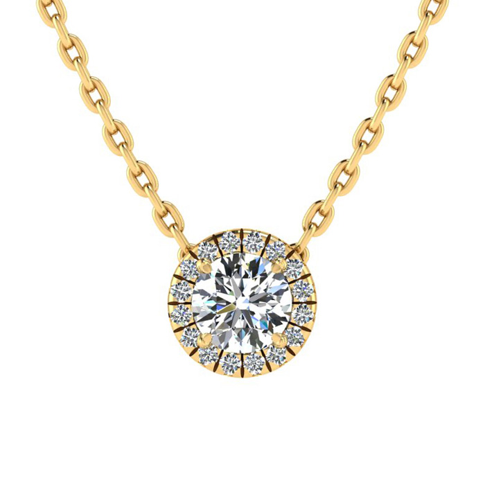 1/2 Carat Halo Diamond Necklace in 14K Yellow Gold (1.50 g), , 18 Inch Chain by SuperJeweler