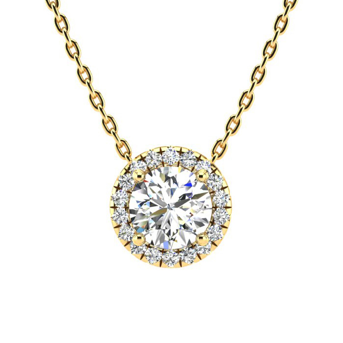 1 1/5 Carat Halo Diamond Necklace in 14K Yellow Gold (2.50 g), , 18 Inch Chain by SuperJeweler