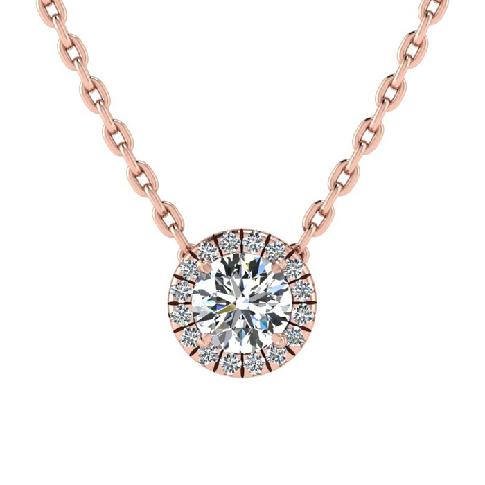 1/2 Carat Halo Diamond Necklace in 14K Rose Gold (1.50 g), , 18 Inch Chain by SuperJeweler