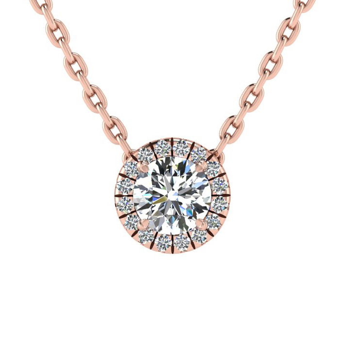 7/8 Carat Halo Diamond Necklace in 14K Rose Gold (2.10 g), , 18 Inch Chain by SuperJeweler