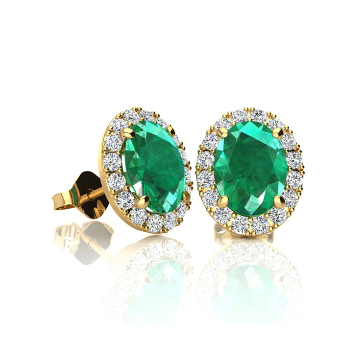 1 Carat Oval Shape Emerald Cut & Halo Diamond Stud Earrings in 14K Yellow Gold,  by SuperJeweler