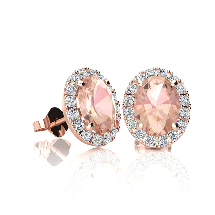 1 Carat Oval Shape Morganite & Halo Diamond Stud Earrings in 14K Rose Gold,  by SuperJeweler