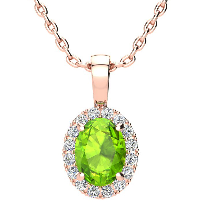 1.5 Carat Oval Shape Peridot & Halo Diamond Necklace in 14K Rose Gold w/ 18 Inch Chain,  by SuperJeweler