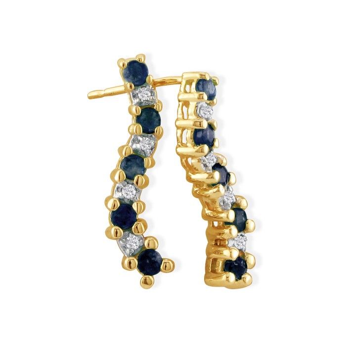 1/2 Carat Sapphire Journey Diamond Earrings in Yellow Gold,  by SuperJeweler