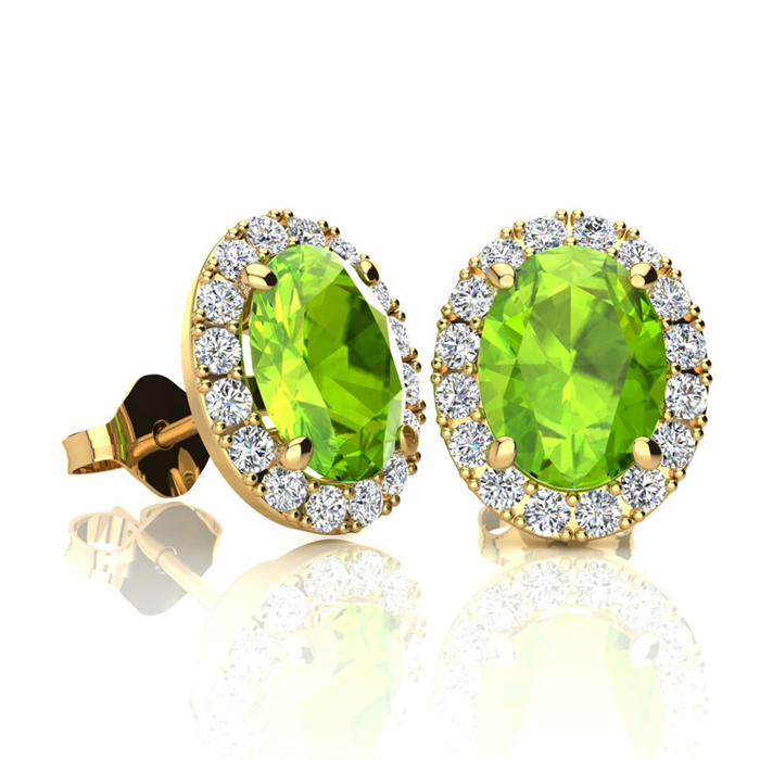 2 Carat Oval Shape Peridot & Halo Diamond Stud Earrings in 14K Yellow Gold,  by SuperJeweler