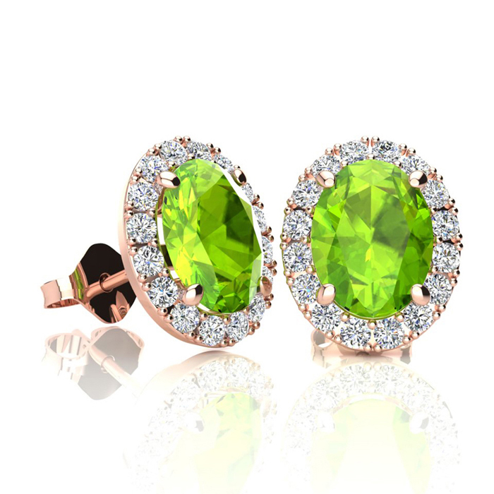 2 Carat Oval Shape Peridot & Halo Diamond Stud Earrings in 14K Rose Gold,  by SuperJeweler