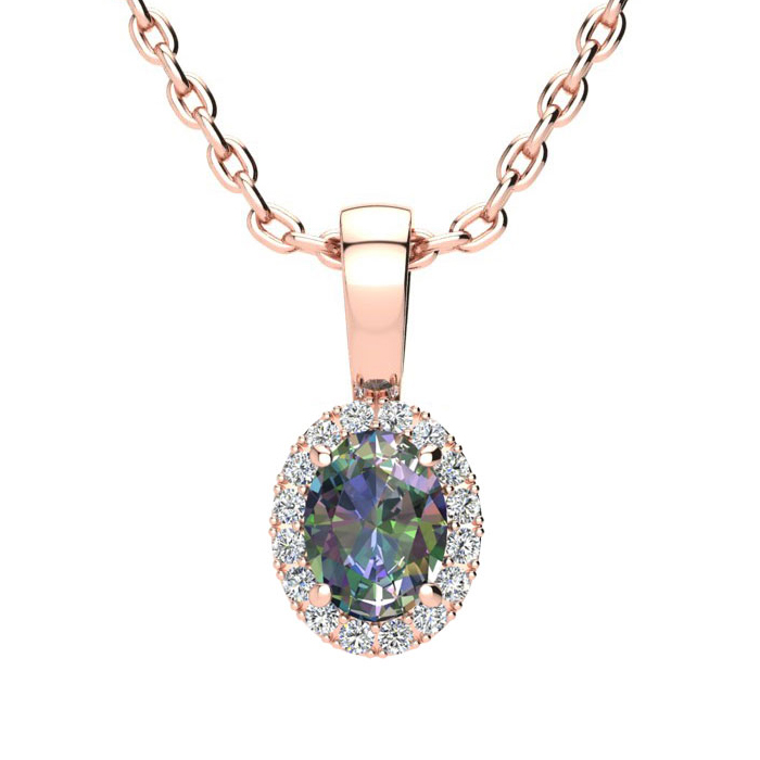 0.62 Carat Oval Shape Mystic Topaz & Halo Diamond Necklace in 14K Rose Gold w/ 18 Inch Chain,  by SuperJeweler