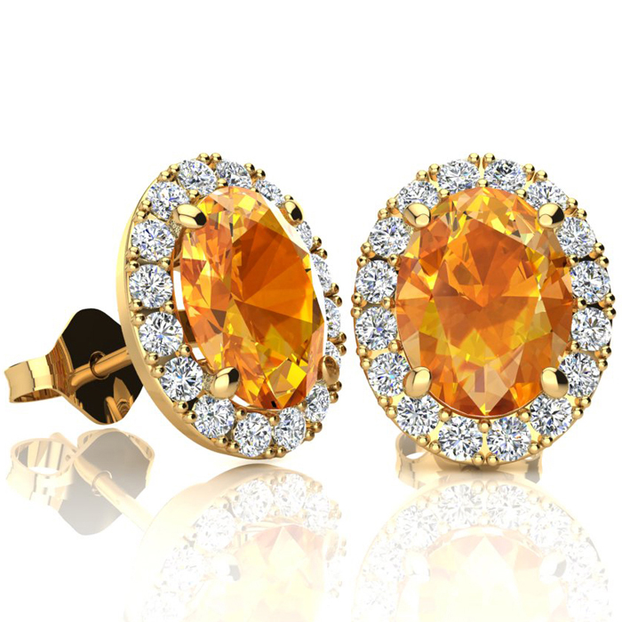2.40 Carat Oval Shape Citrine & Halo Diamond Stud Earrings in 14K Yellow Gold,  by SuperJeweler