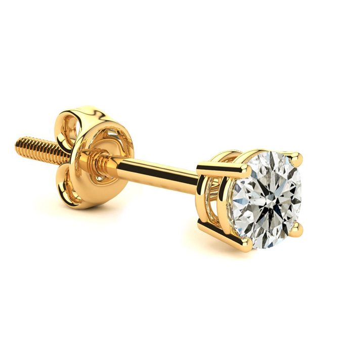 1/2 Carat Single Diamond Stud Earring In 14K Yellow Gold (J-K, I1-I2) By Hansa