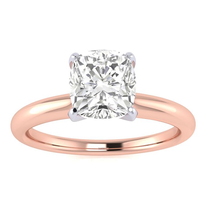 1 Carat Cushion Cut Diamond Solitaire Engagement Ring in 14K Rose Gold (1.5 g) (, I1-I2 Clarity Enhanced) by SuperJeweler