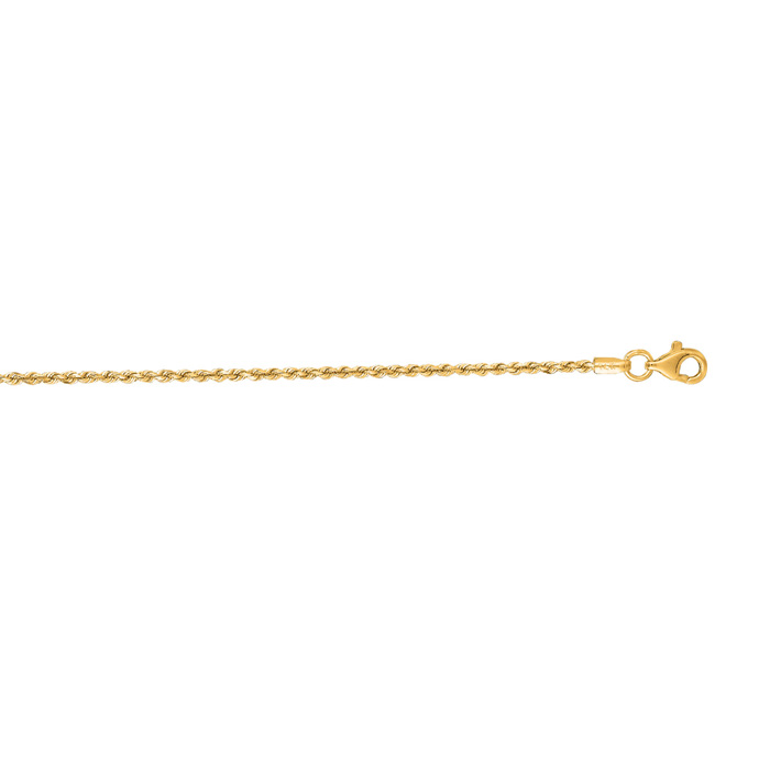 14K Yellow Gold (1.50 g) 1.50mm 7 Inch Solid Diamond Cut Rope Chain Bracelet by SuperJeweler