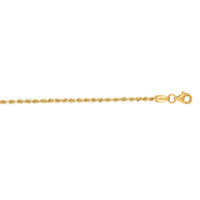 14K Yellow Gold (2.30 g) 2.0mm 10 Inch Solid Diamond Cut Rope Chain Necklace Anklet by SuperJeweler
